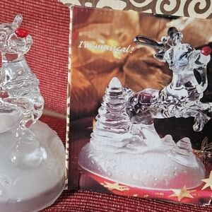 Musical Clear Glass Reindeer Holiday Decor